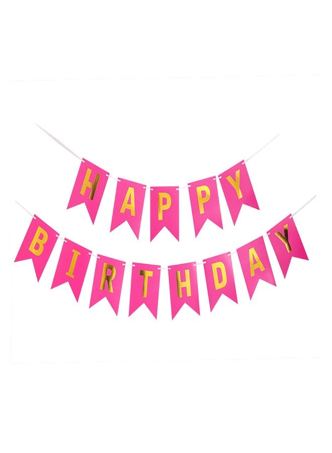 AFTERSTITCH Happy Birthday Banner For Girls Pink Baby Kids Boys Women Wife Husband Friends Party Wall Decoration To Be Placed With Foil Balloons Items Golden Color Letters (Birthday Banner Design 2) - Image 2
